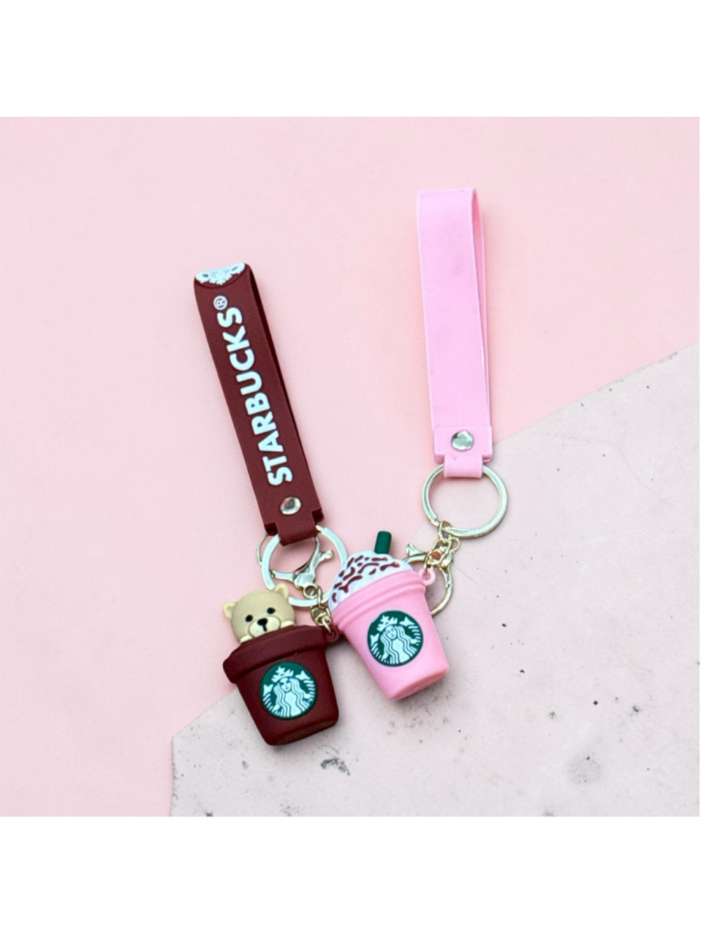 Starbucks Keychain One Size Pink and Brown Coffee Cup Charms